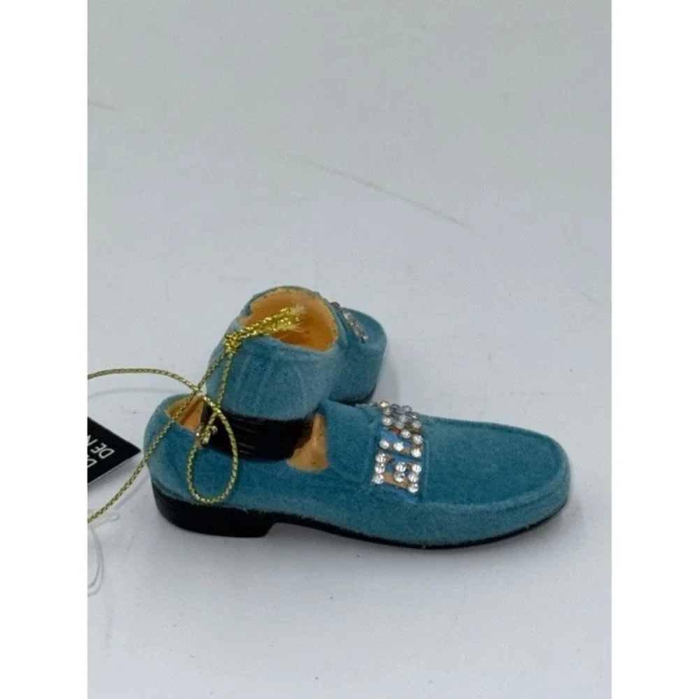Elvis Presley Blue Suede Shoes Christmas Ornament Rhinestone Blue Loafers